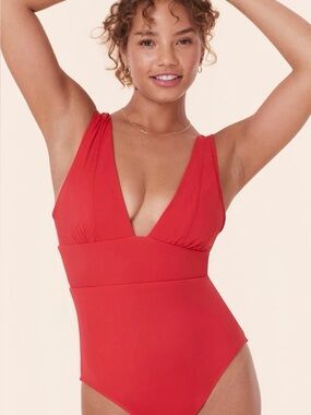 Andie Coral-Red Mykonos One Piece Long Torso Swimsuit Size Medium